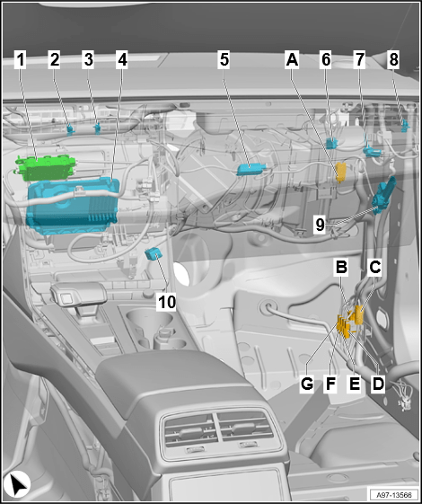 2019-2020年奥迪a6-hybrid车型电路元件位置图解(中后部元件位置)_搜