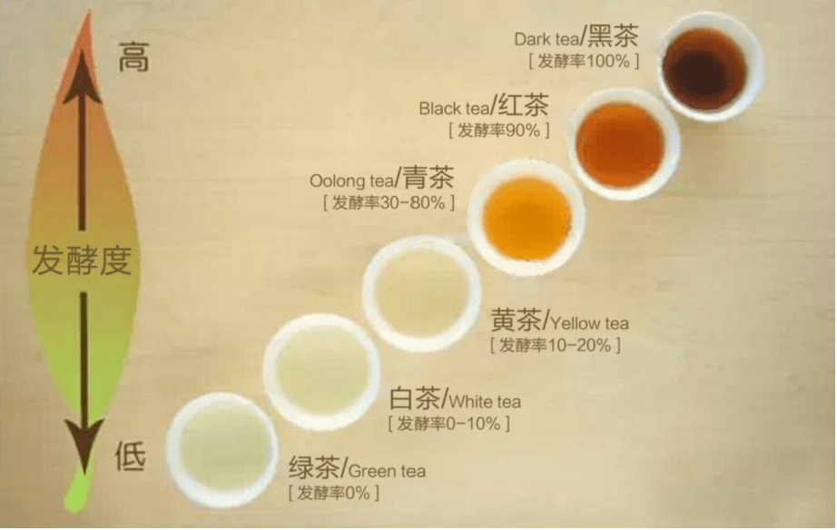 关于六大茶类的分类,则是根据发酵程度来区别的