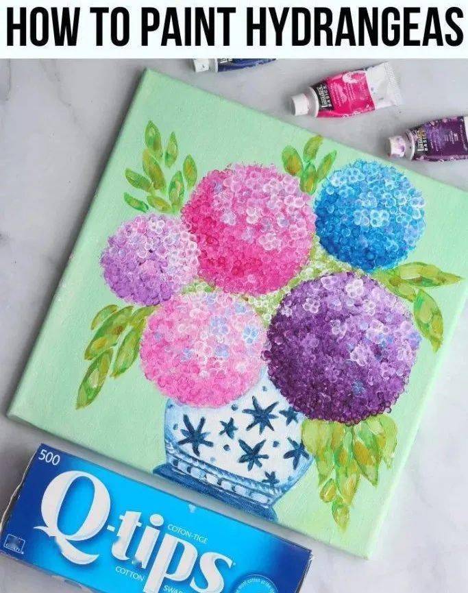 教程丨棉签气泡纸教你画绣球好玩的创意美术