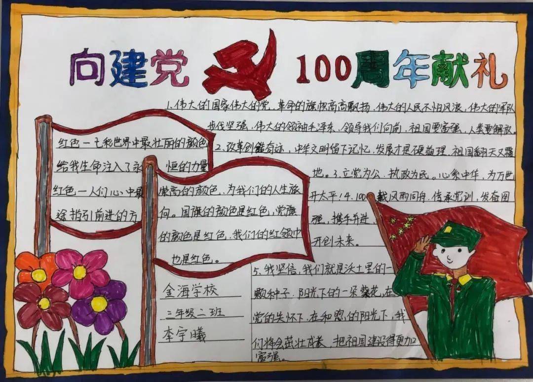 来自金海学校少先队员们的贺卡和手抄报 共庆建党100周年