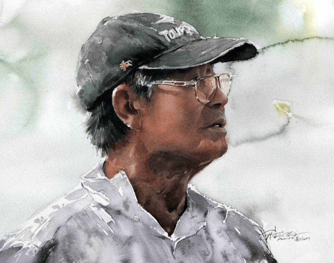 韩国水彩画家misulbu作品欣赏戴帽子的人