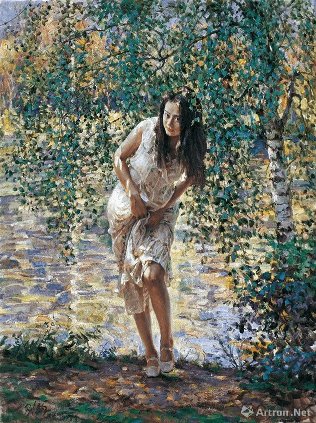 油画奔跑的女孩图片
