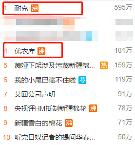 继h&m集团涉疆言论引发众怒之后,今晨(25日),优衣库和耐克也登上微博