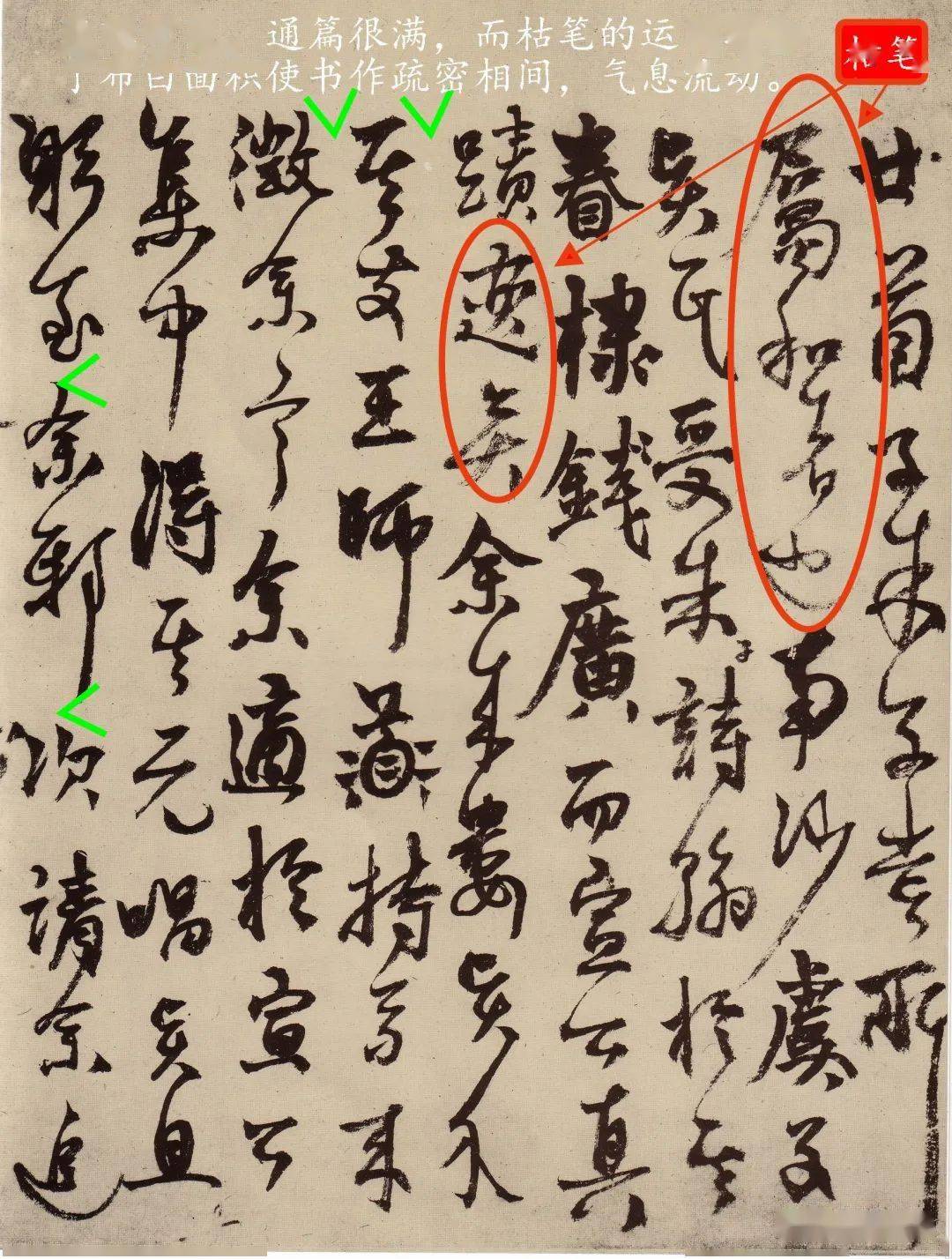 枯笔,干笔在书作中的运用,使章法中所含布白的面积因笔画中的白而增加