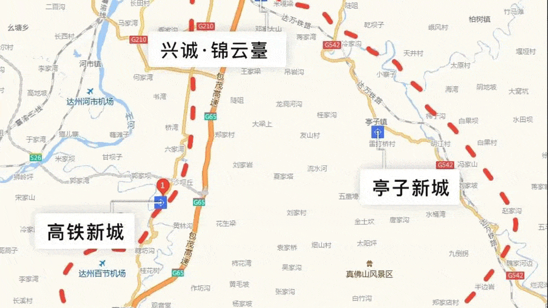 从区位上来看,高铁新城与亭子新城位于达州城南以南,高铁新城,亭子
