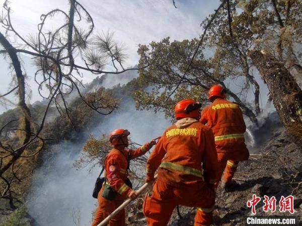 森林消防員正在清理火場煙點. 阿龍 攝