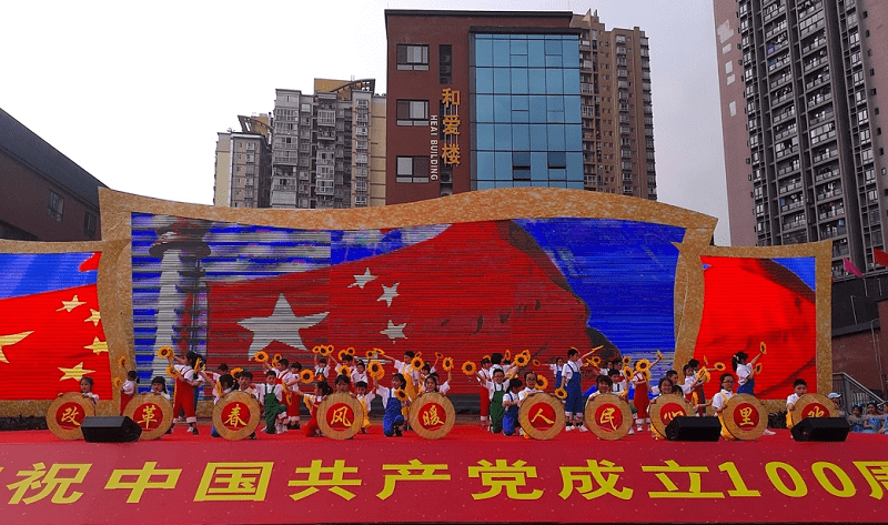 5000学子拼党旗百名师生画祝福