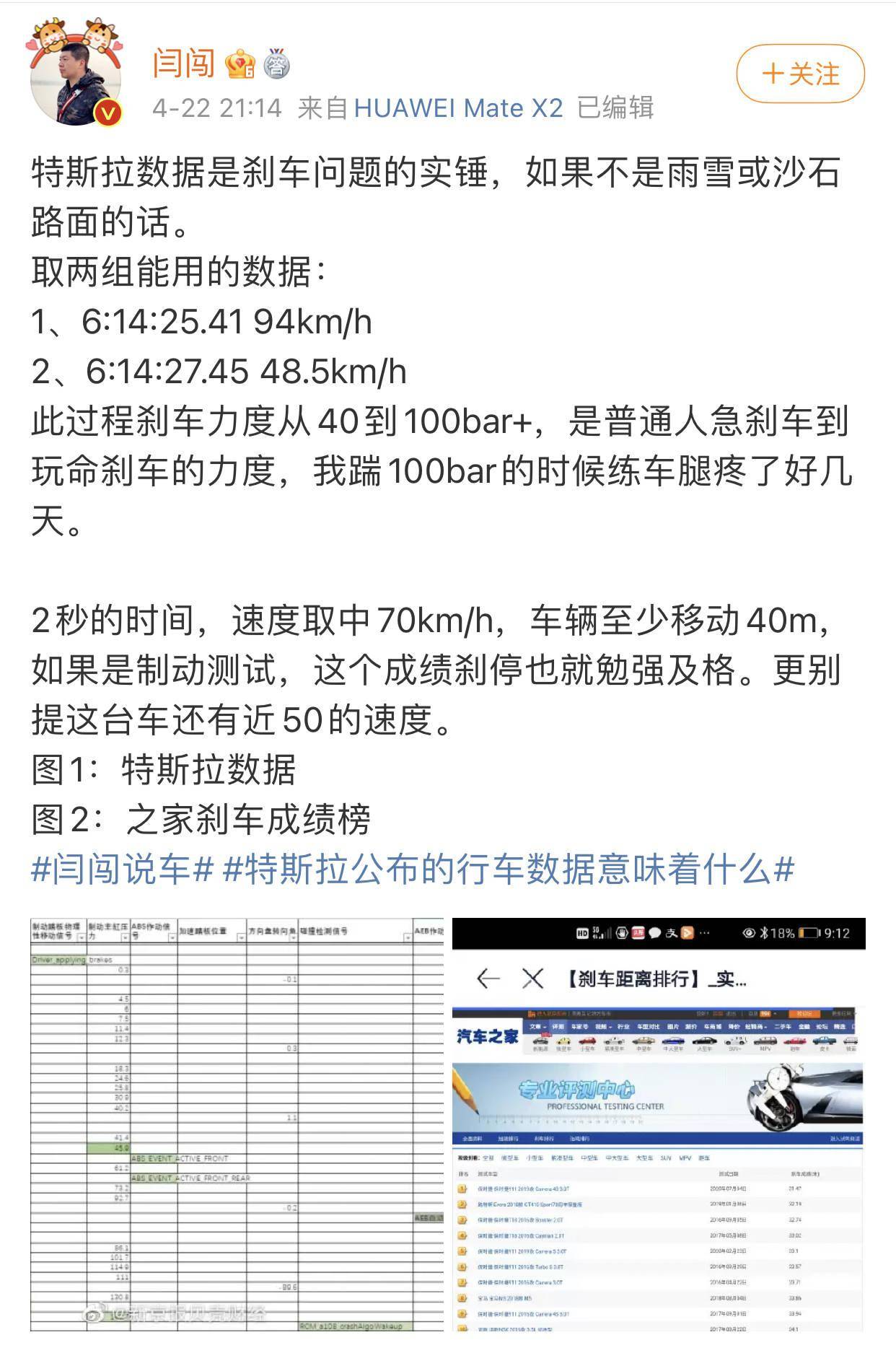 汽车大v分析特斯拉行车数据:刹车有问题的实锤