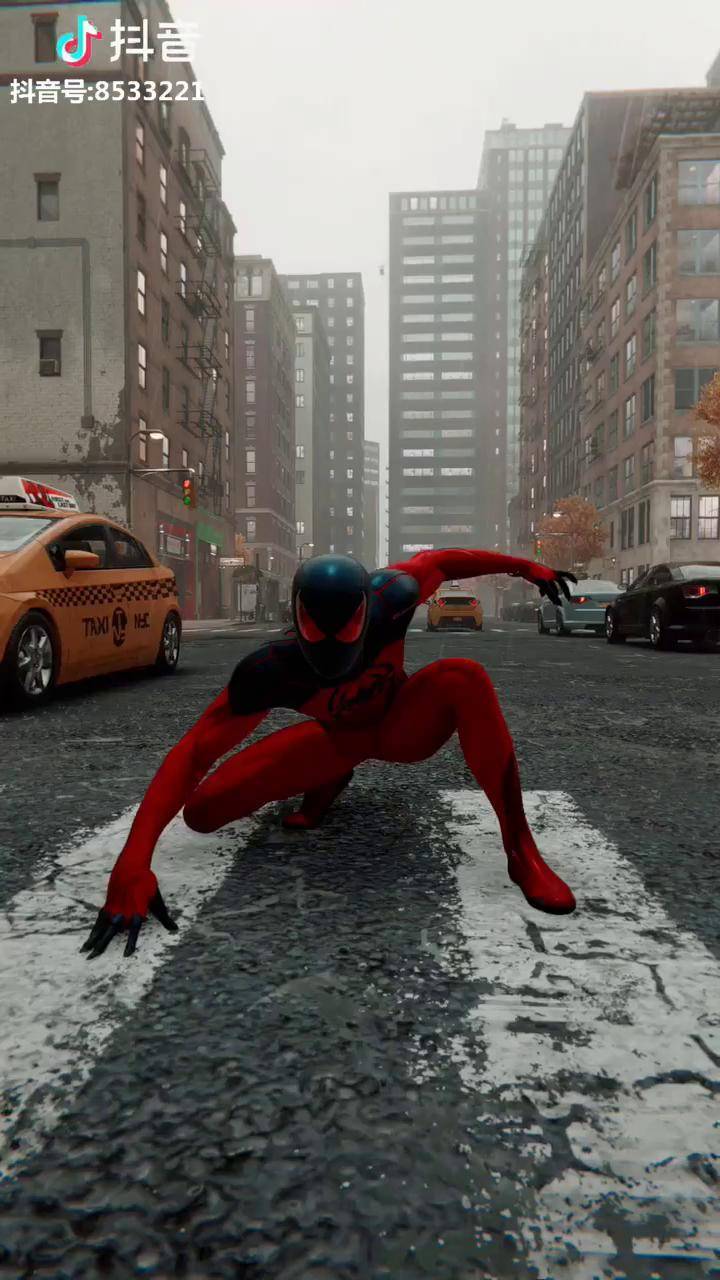 猩红蜘蛛侠战衣砸地造型壁纸手机壁纸