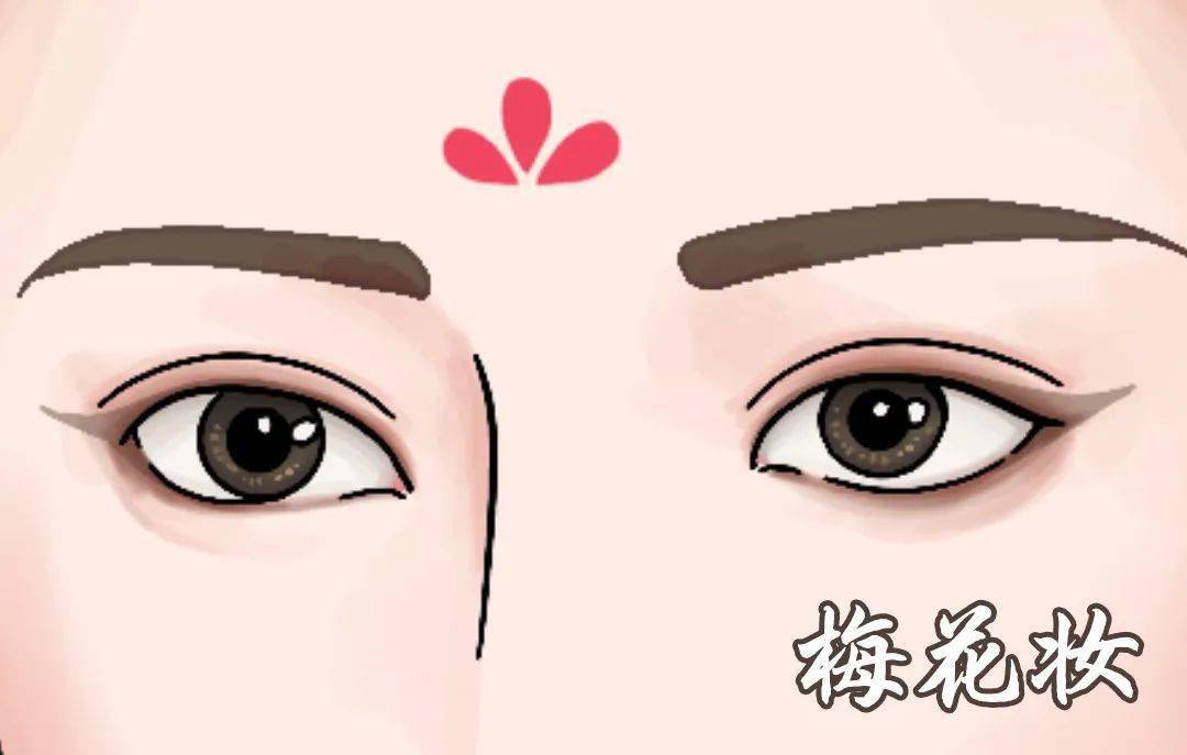 就是在额上化一圆点或多瓣梅花状图形因称为"梅花妆"或"寿阳妆"便纷纷