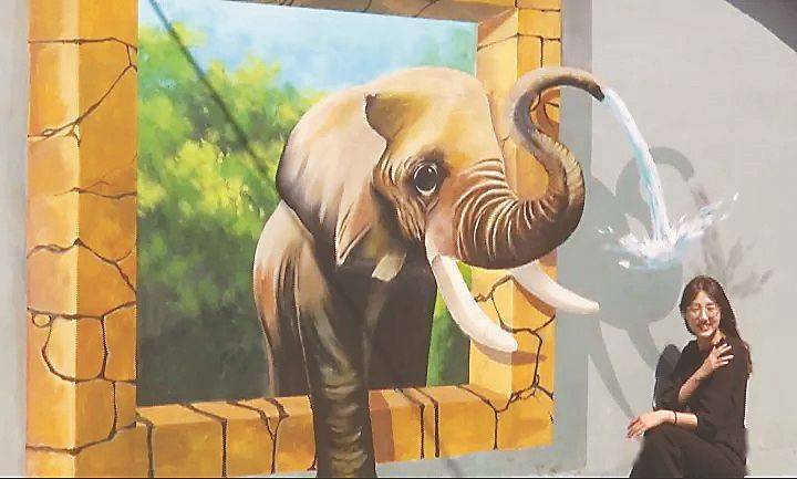 火烈鸟,畅游海洋的海豚……走进林口县龙爪镇民主村,一幅幅多彩3d墙绘