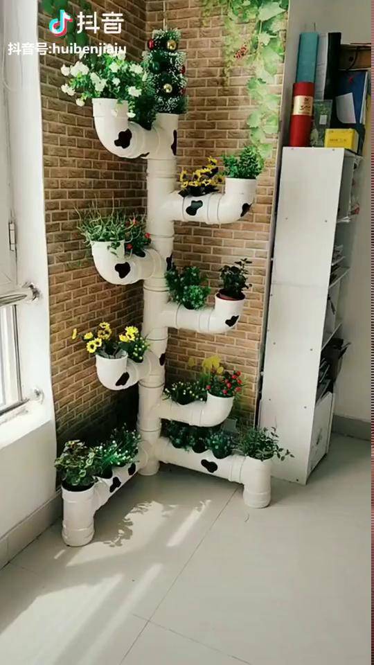 装修师傅就地取材用多余的水管做了一个花架给个鼓励下吧