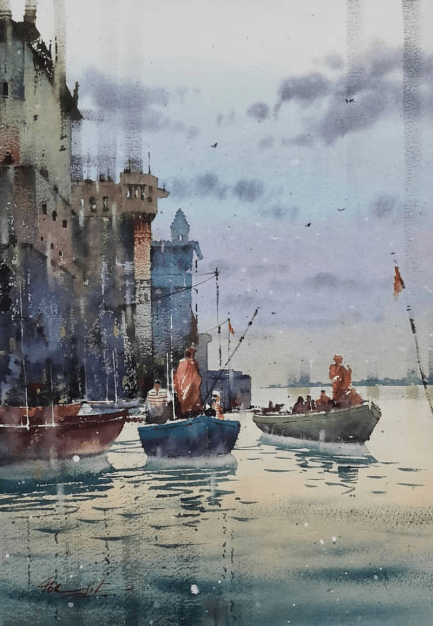 孟加拉国水彩画家abhijit作品欣赏船系列二