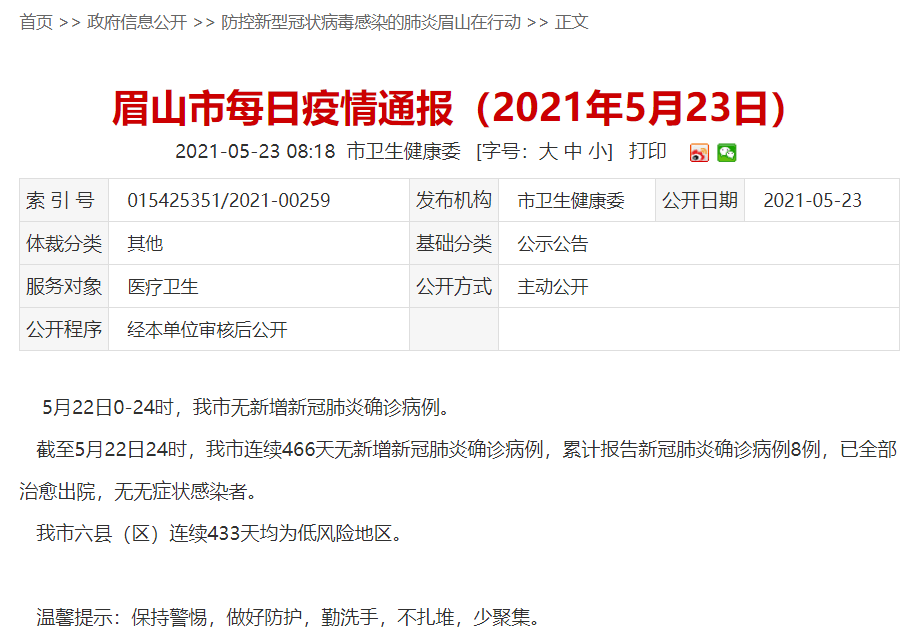 眉山连续466天0新增 四川新增确诊病例4例 境外输入 疫情