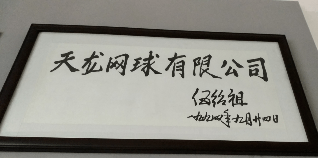 1994年,前国家体委主任,国家体育总局局长伍绍祖亲笔题写"天龙网球