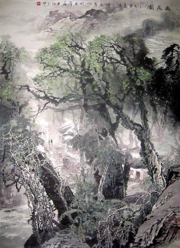 钟情于苍榕与古寨张立有国画欣赏