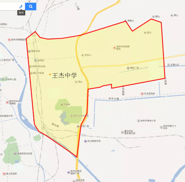 市王傑中學:東到雲龍區區界,東三環路,假山南北路,南到故黃河,東豐路