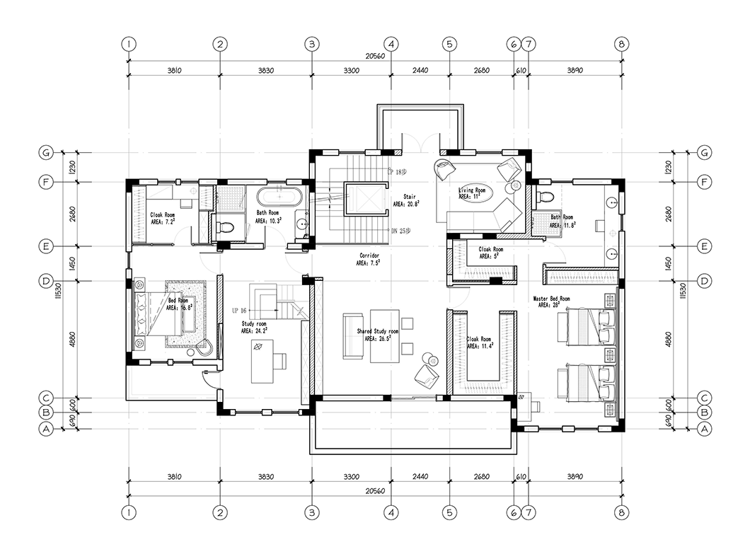 二层平面图项目名称:上海东郊罗兰别墅设计面积:800㎡主设计师:任云龙