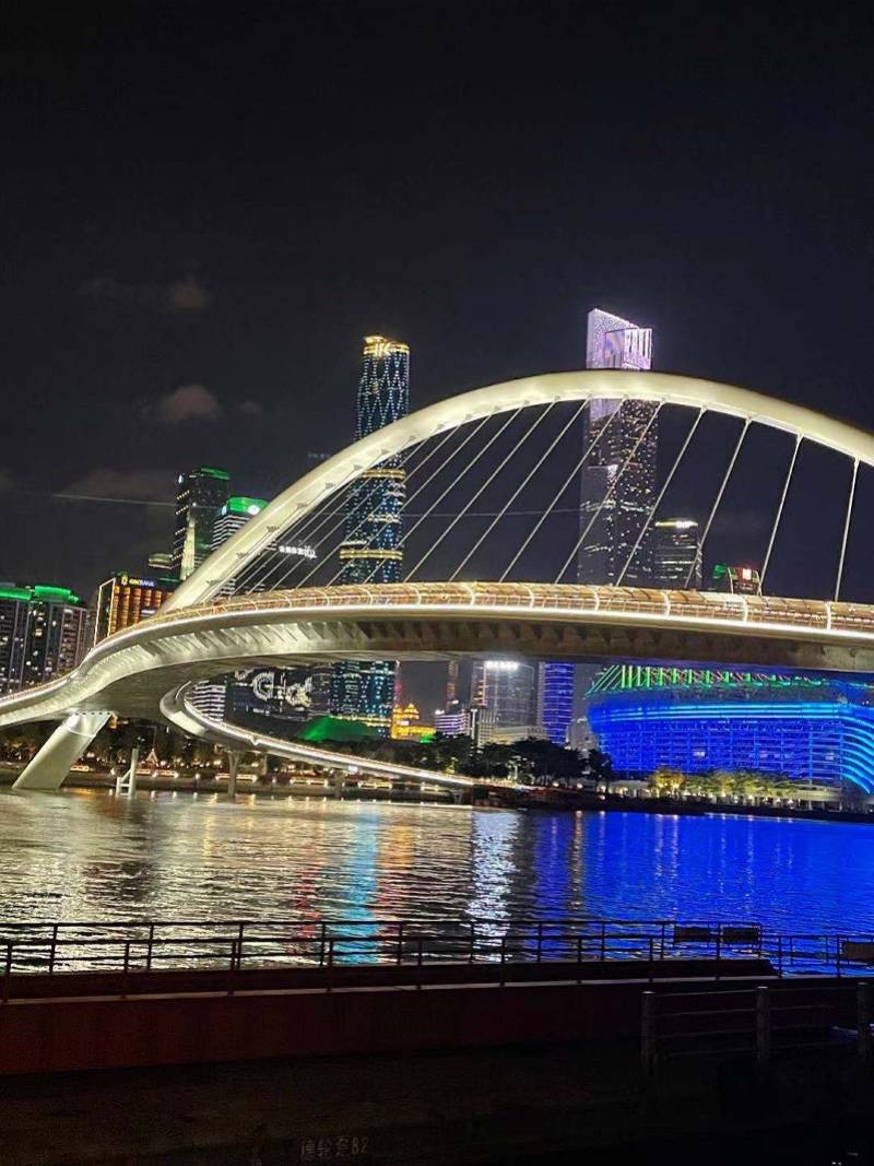 靓!珠江人行步道桥开通在即,夜景模式提前曝光