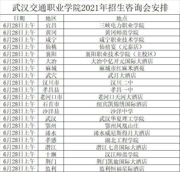 武漢交通職業學院招生諮詢會(6月28日—6月29日)