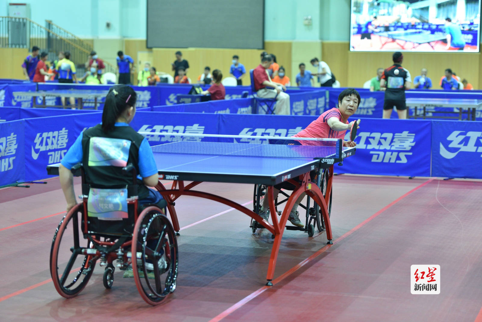 吼声震天轮椅上的乒乓球赛很精彩