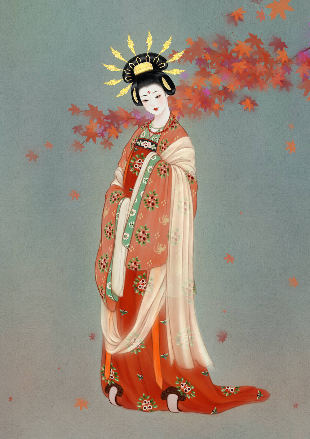 晚唐,同昌公主盛装图 末春 绘澎湃新闻:长期以来,人们都说唐朝"以胖为