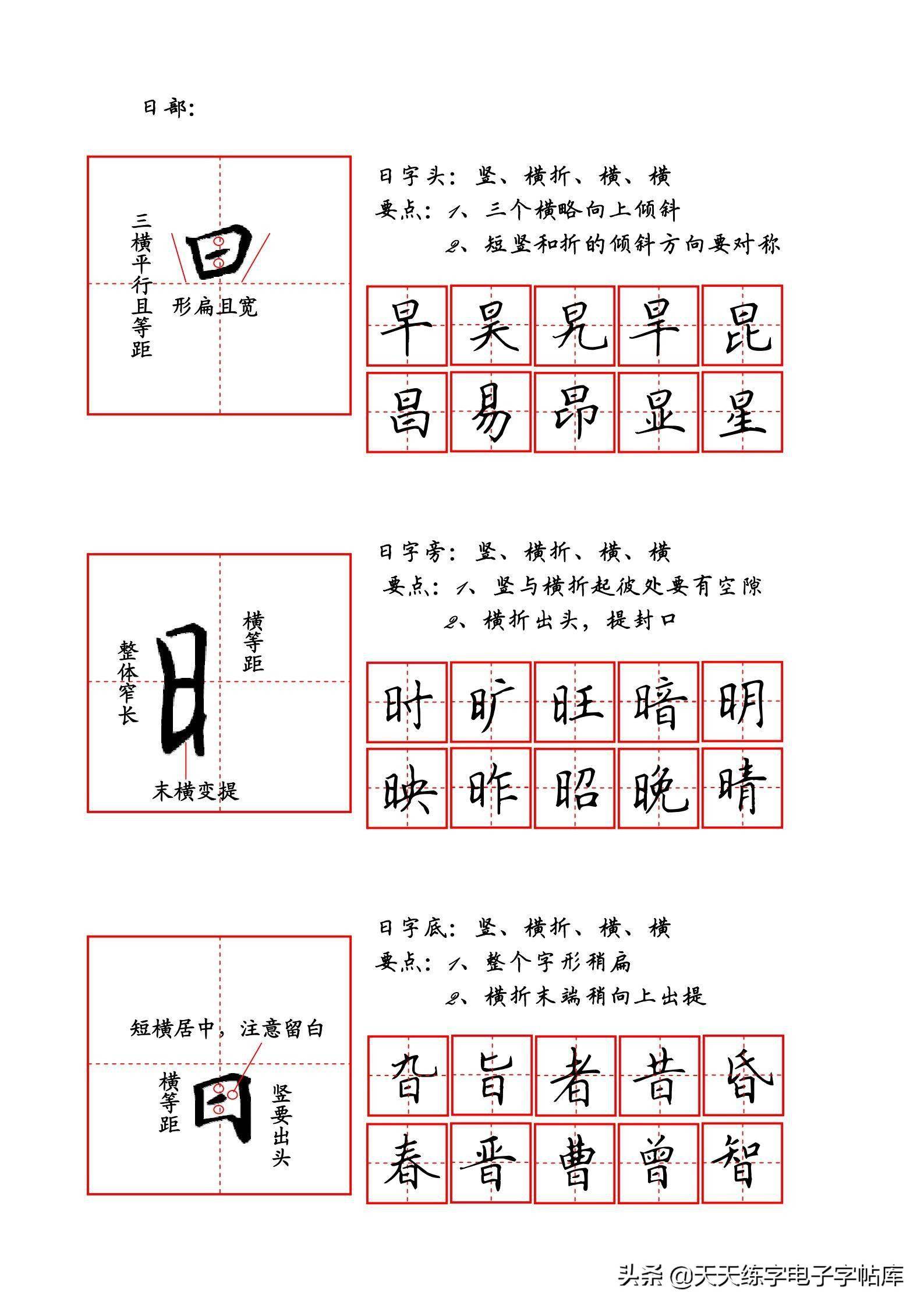 48个偏旁部首详细讲解范字收藏学习举一反三