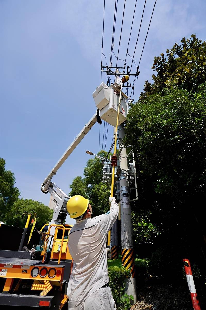 图说:国网上海奉贤供电公司工作人员正在进行设备检修 受访者供图(下
