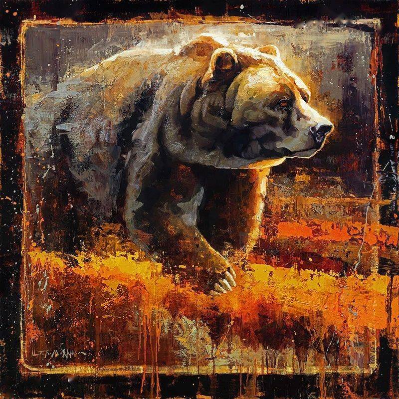 他笔下动物笔触粗犷有序色彩生动感人