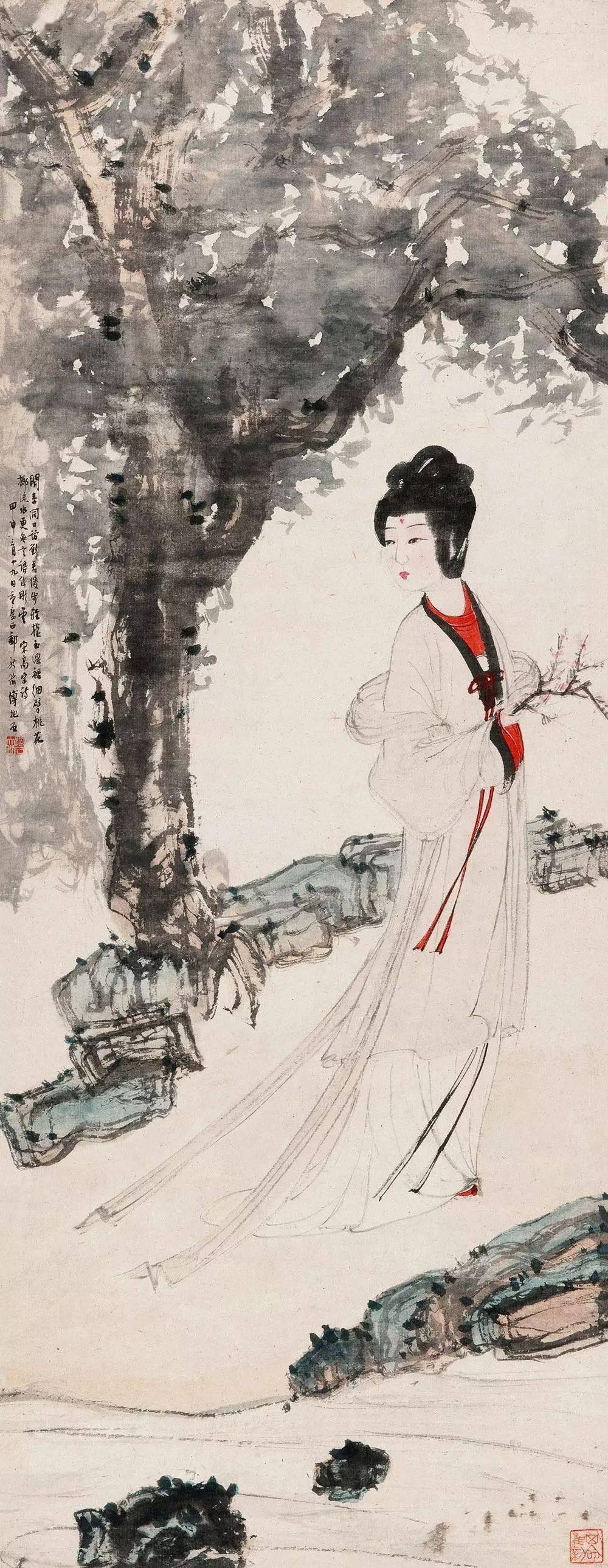 国画大师傅抱石的仕女画作品赏析_搜狐网