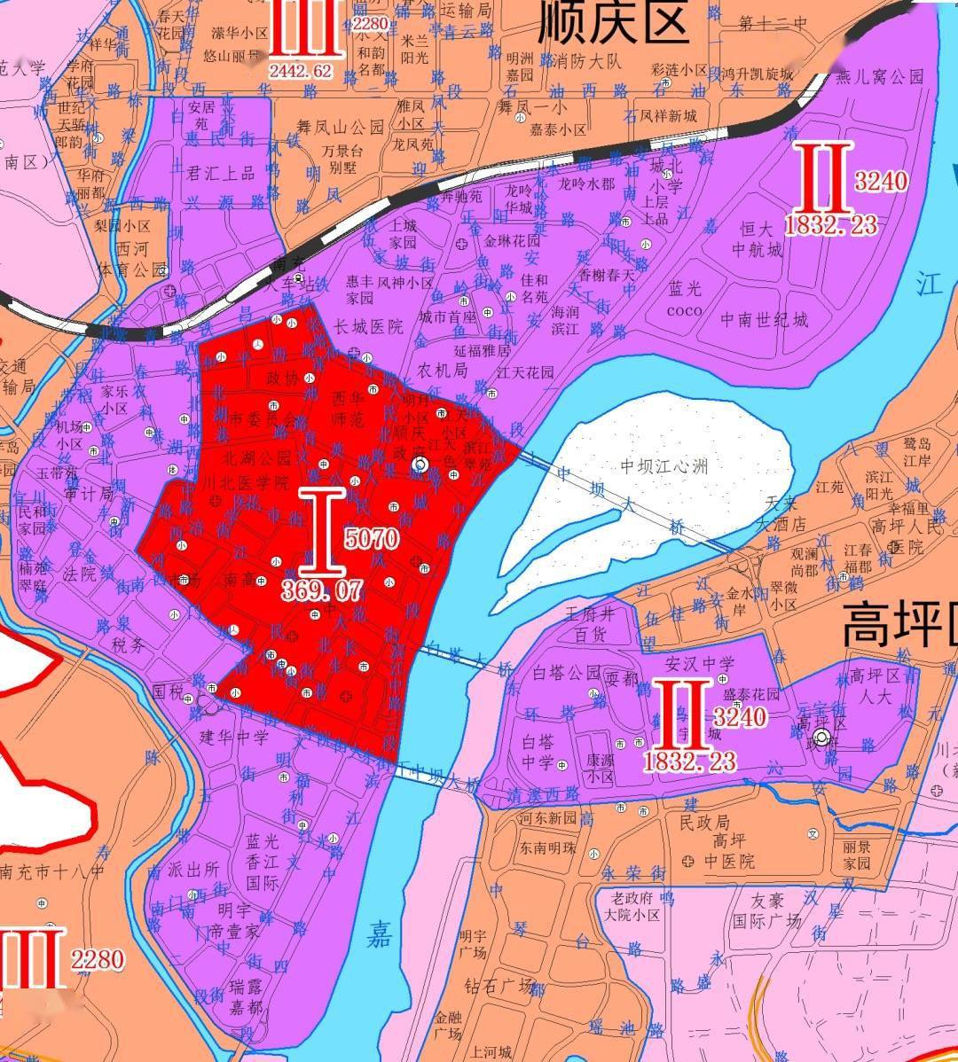 順慶區主要集中在市政新區-清泉壩-白土壩-西河東岸-南門壩,高坪區