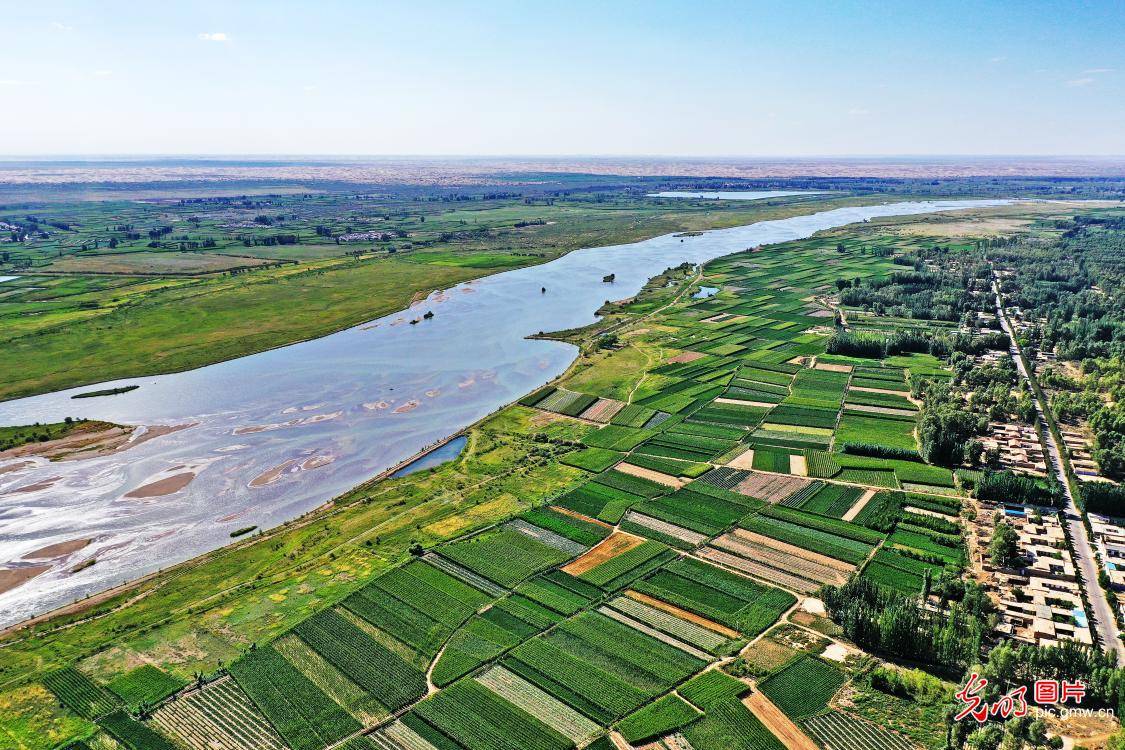 in|Pastoral scenery upon river banks of Heihe River in NW China's GansuProvince