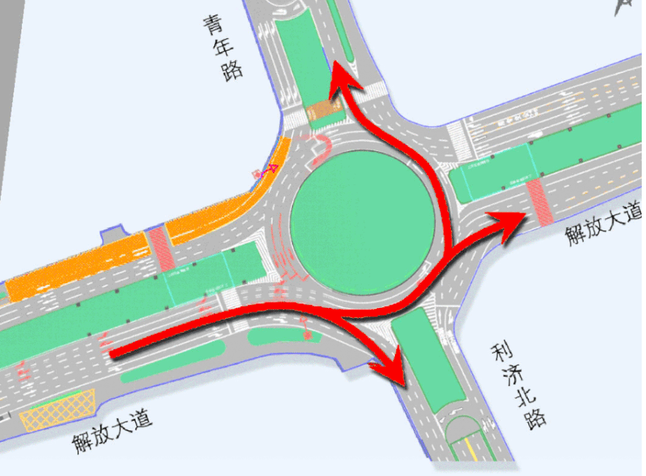 解放大道同济医院来车往武广方向可通过环岛按信号灯指示,直行前往
