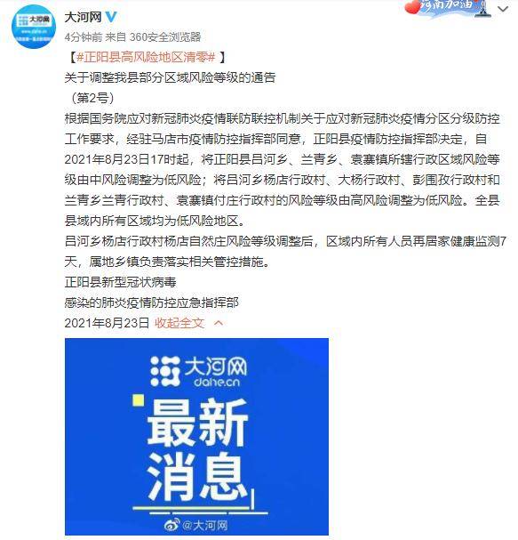 杨店|河南正阳县高风险地区清零