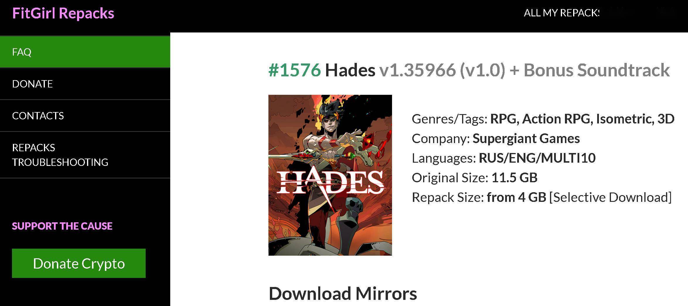 Hades (v1.35966/v1.0 + Bonus Soundtrack, MULTi10) [FitGirl Repack