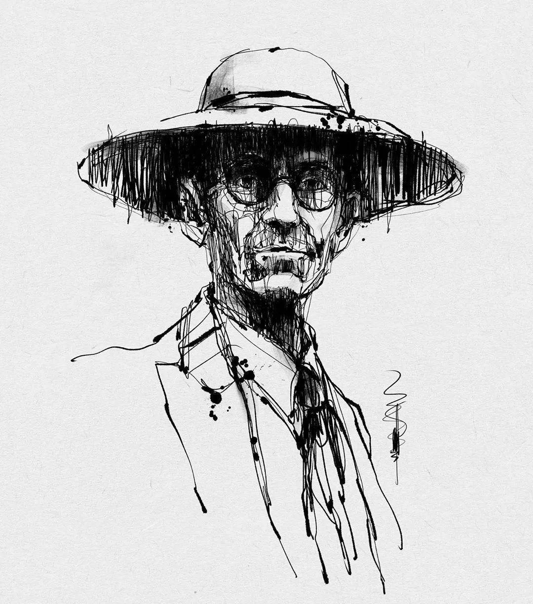 水笔素描速写,线条感十足!_素材