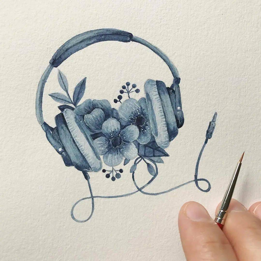 单色水彩小插画,简单易学