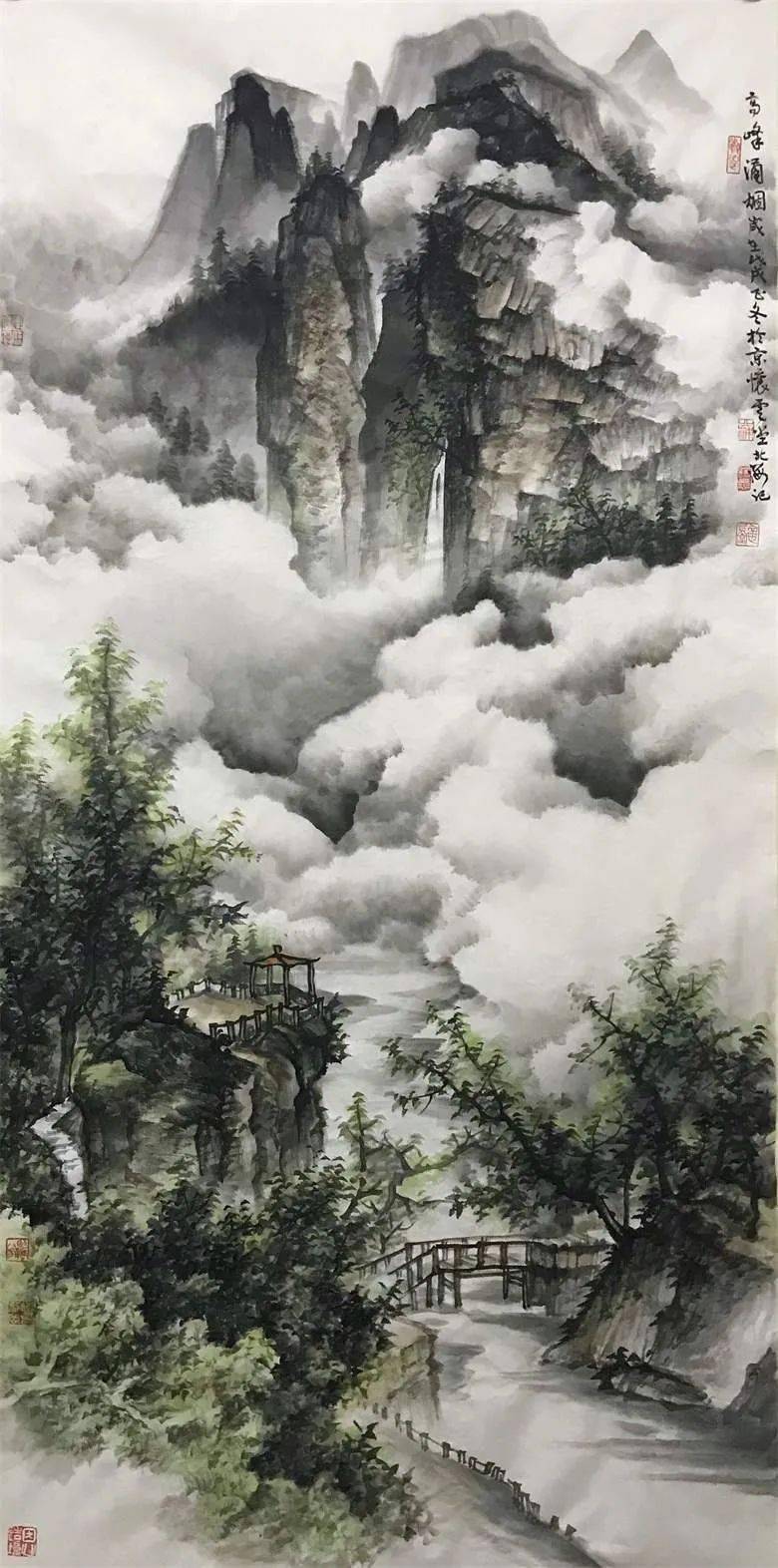 这组山水画云雾缭绕宛如仙境