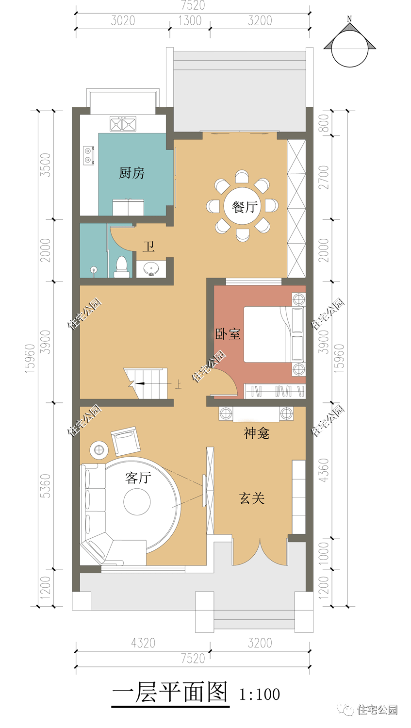 东西无窗 舒适套房 顶层露台,7×15米小面宽四层别墅_设计