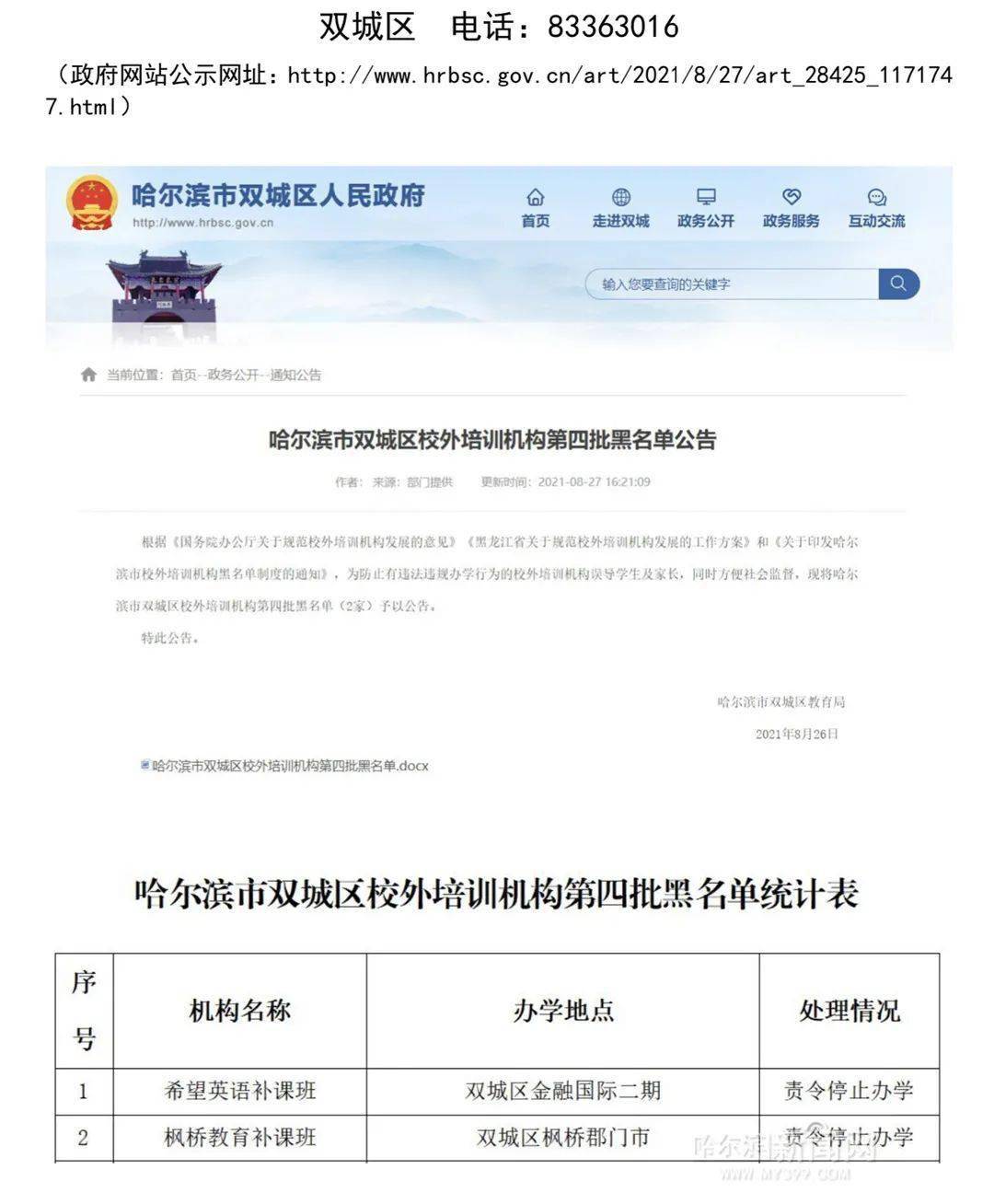 机构|黑名单！哈尔滨78家校外培训机构上榜！举报电话公布→