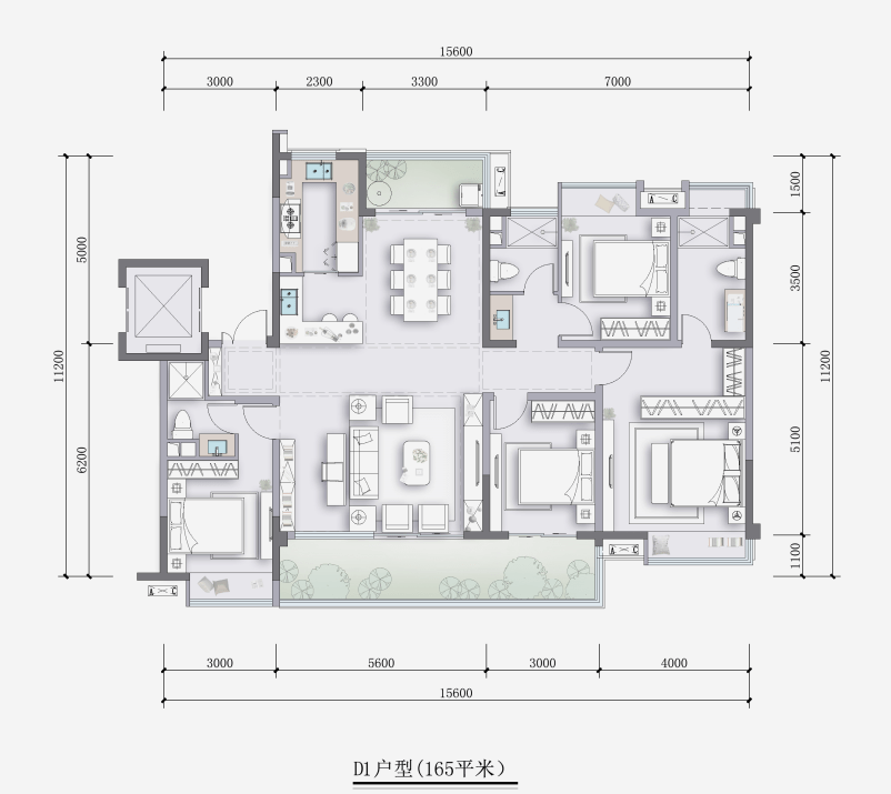 好住还有谁165㎡洋房四开间朝南大横厅设计