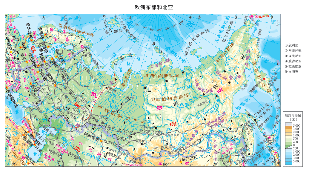 俄罗斯分层设色地形图图片