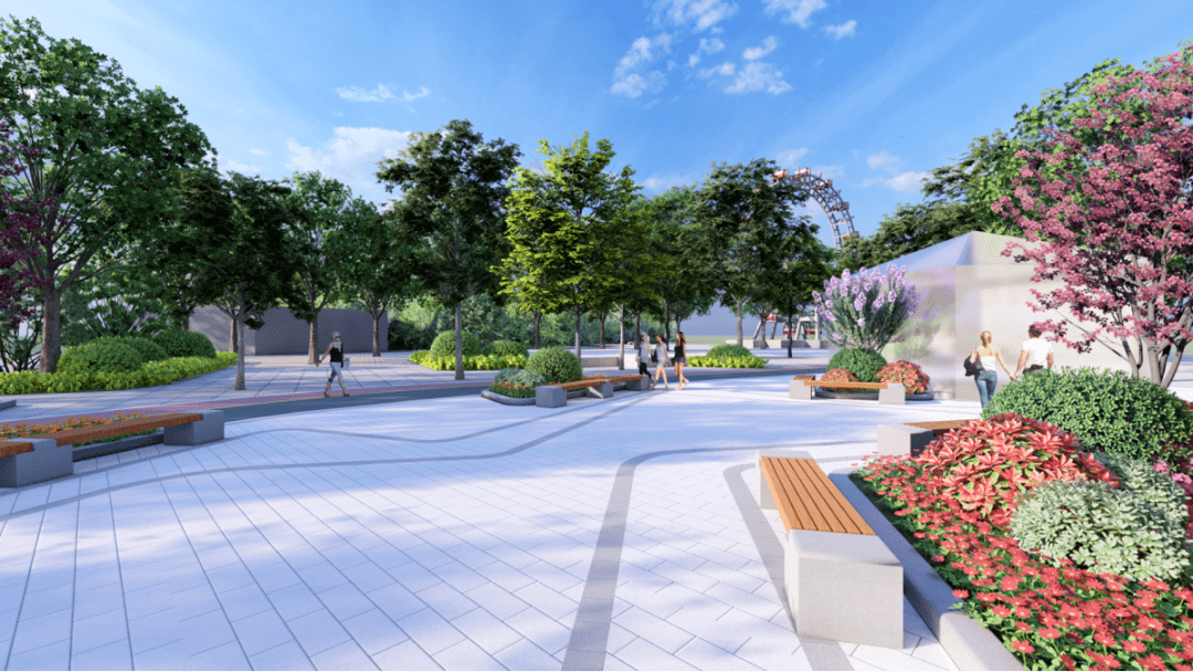 其中,位于游乐场片区的广场铺装面积约4346平方米.