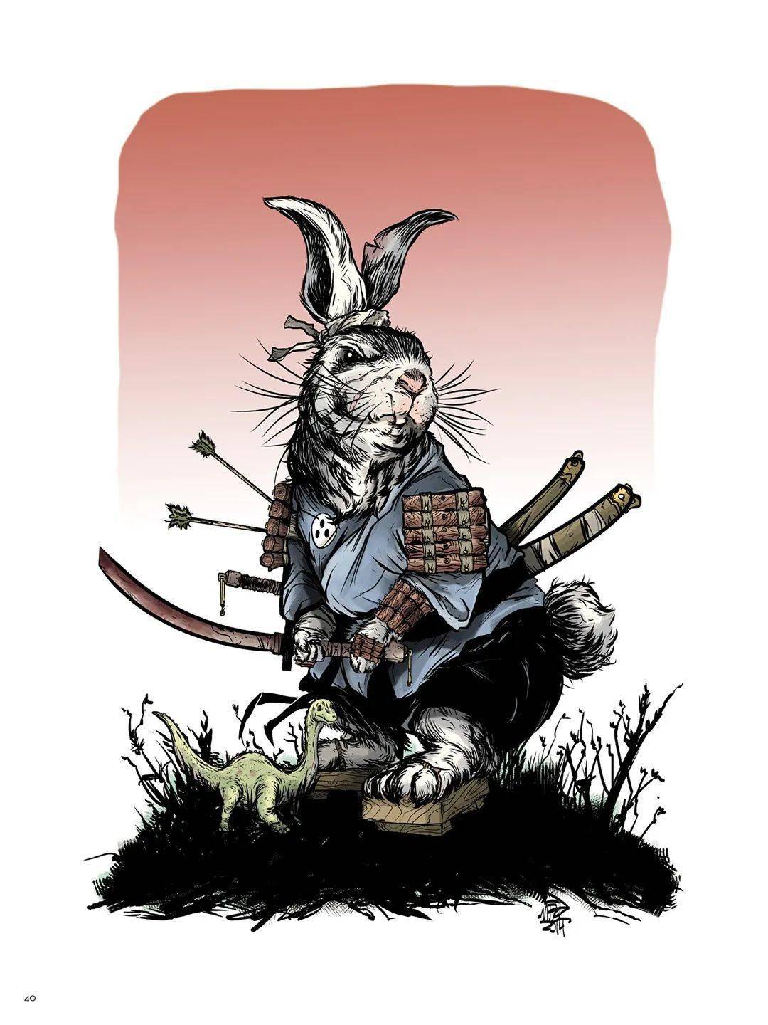 画集收录兔用心棒30年纪念画册灵感来自于一只手持武士刀的兔子