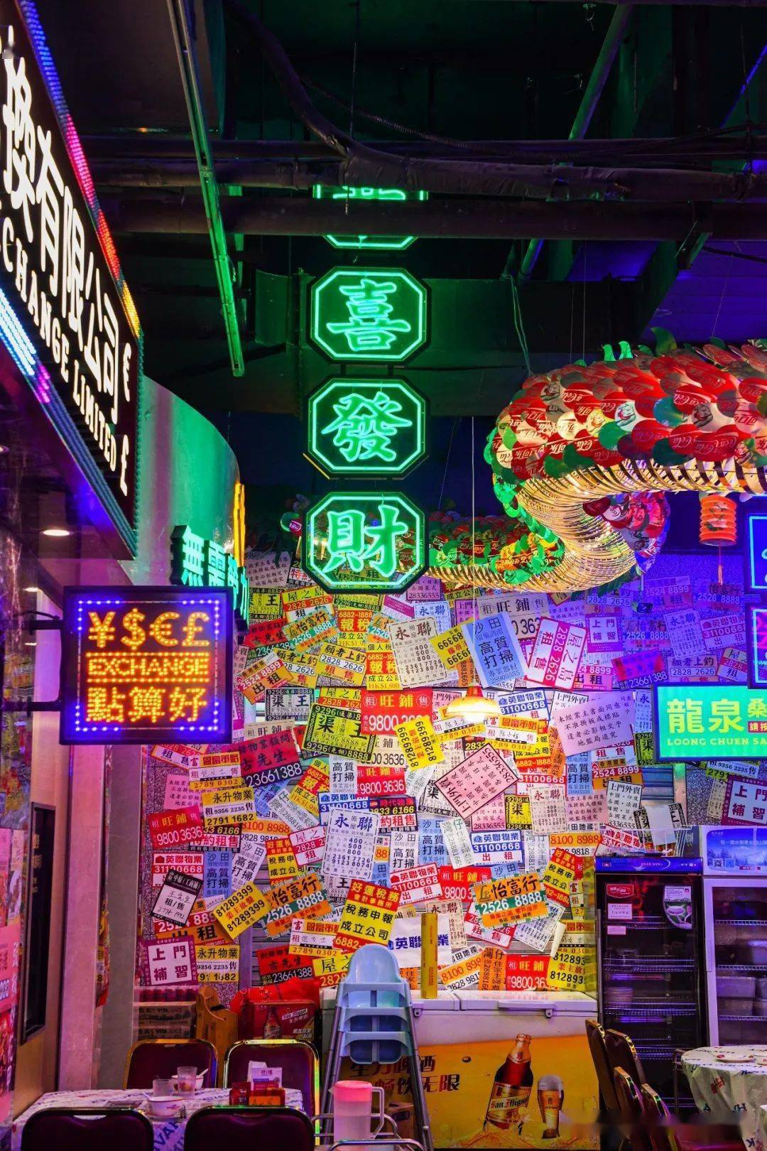 一眼望去是各式五颜六色的霓虹招牌和港式俚语,里面典当行,桑拿室