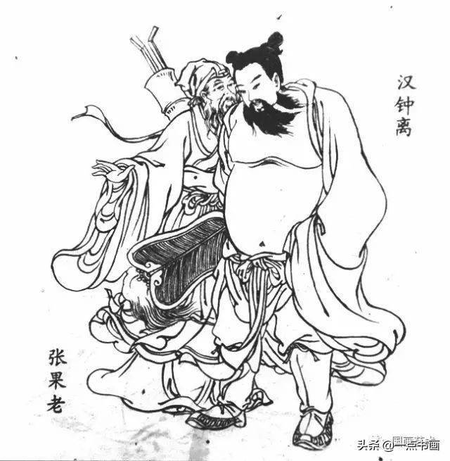 工笔白描图稿八仙与四美