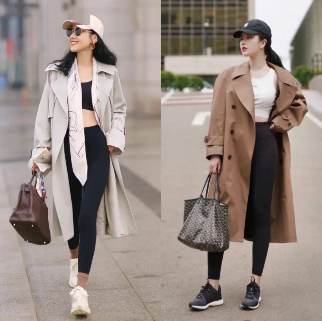 风衣 小黑裤,瑜伽裤增添活力