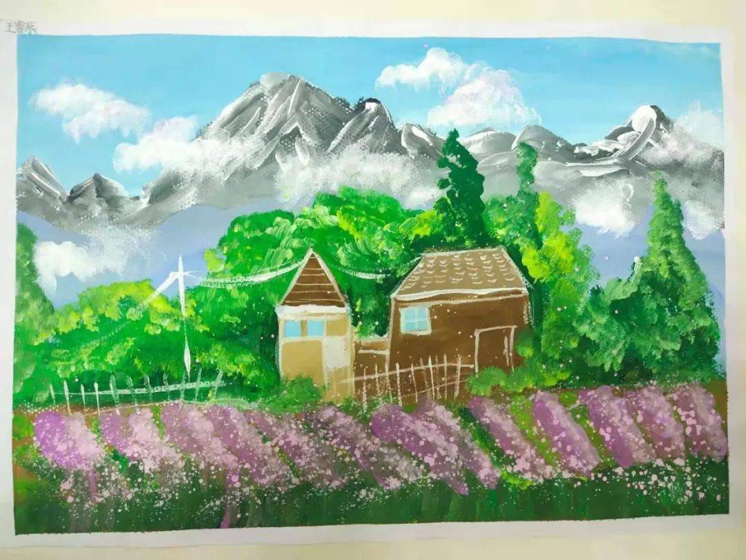 山中小屋绘画图片