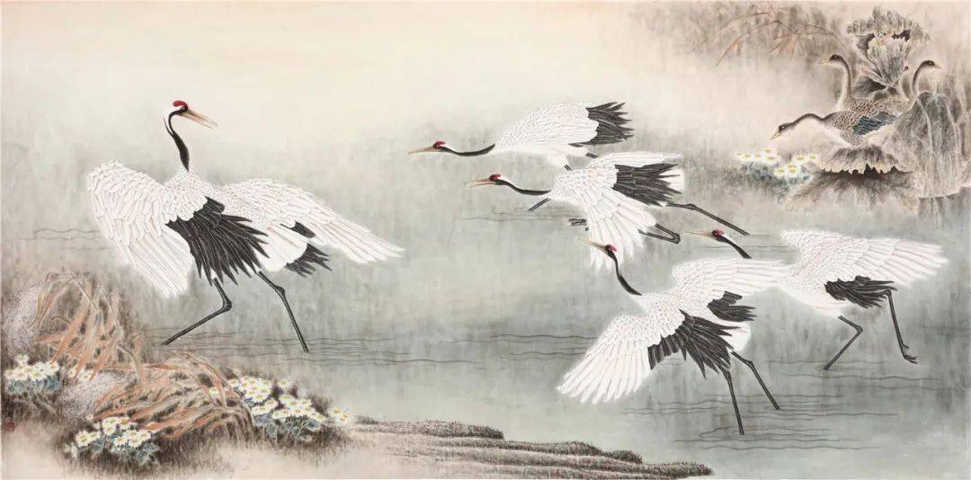 百鹤写真情,百米抒胸臆,百年颂党恩 《百鹤图》——惠永涛工笔画