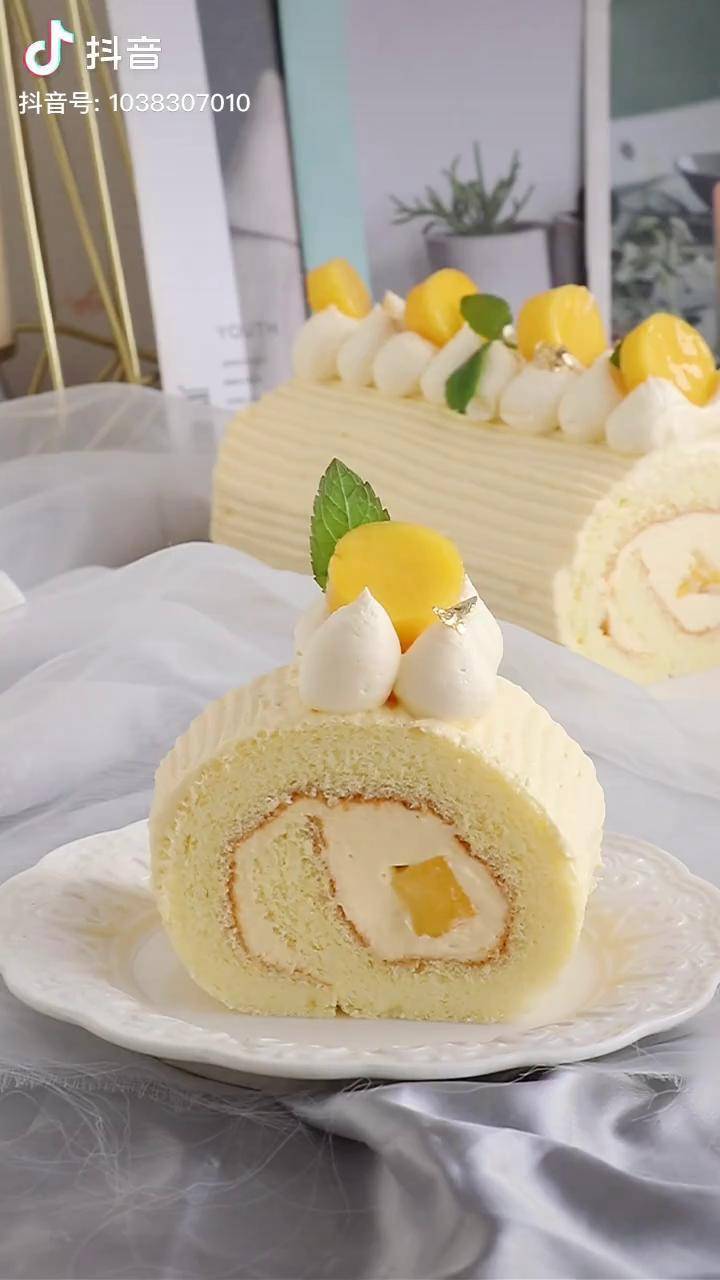 芒果乳酪奶油蛋糕卷浓浓的芝士酸酸的芒果超香超好吃甜品烘焙西点美食